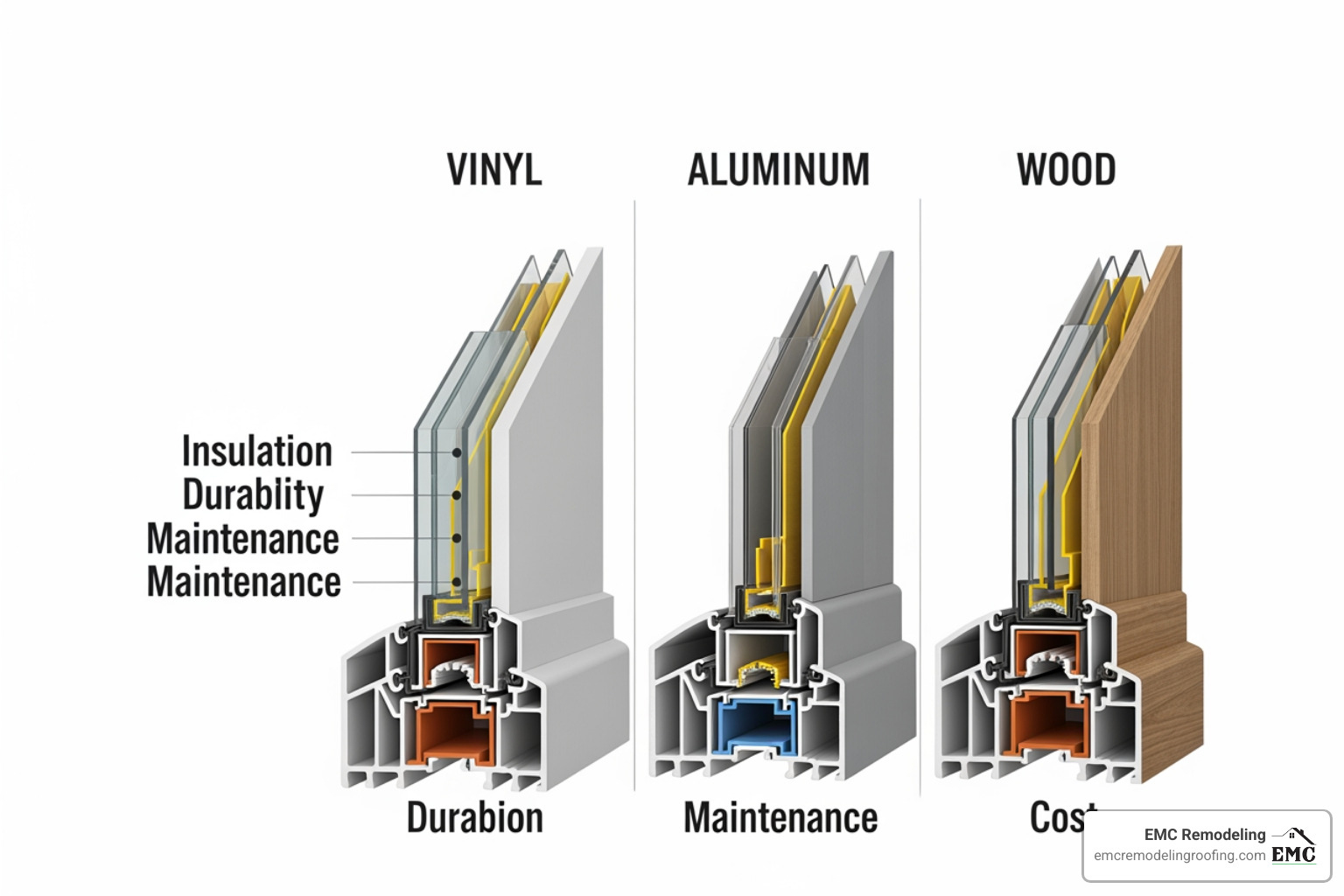 Comparison of window frame materials including vinyl, aluminum, and wood - windows Temple TX