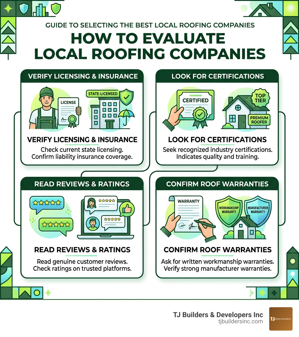 How to evaluate local roofing companies: key factors including licensing, certifications, reviews, and warranties - local