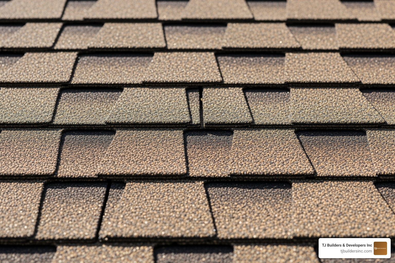 Close-up of shingle tabs showing the 5-inch exposure and uniform rectangular shape - 3 tab roof shingles