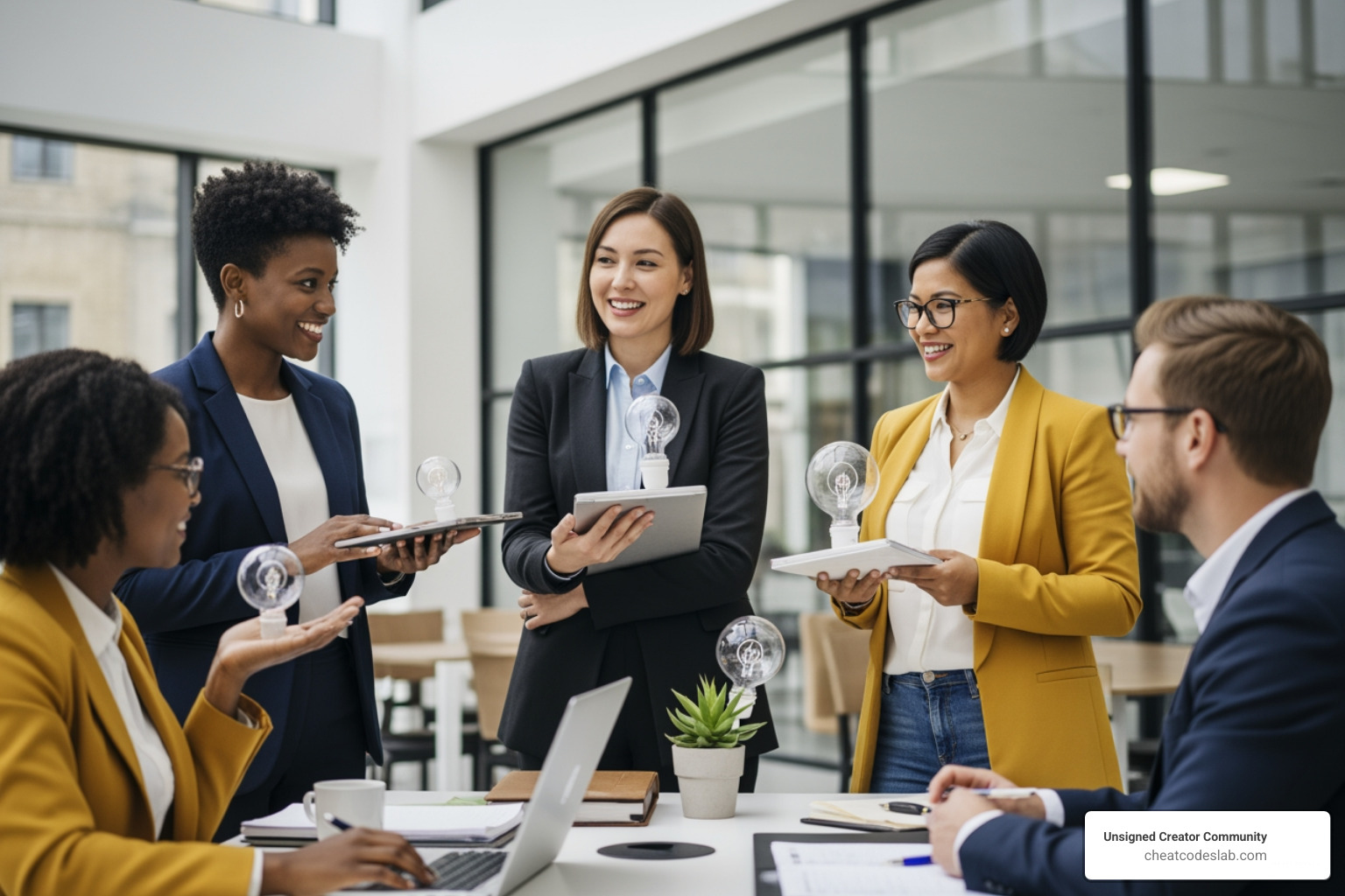 Successful creators from various industries collaborating and sharing insights - Personal branding ideas