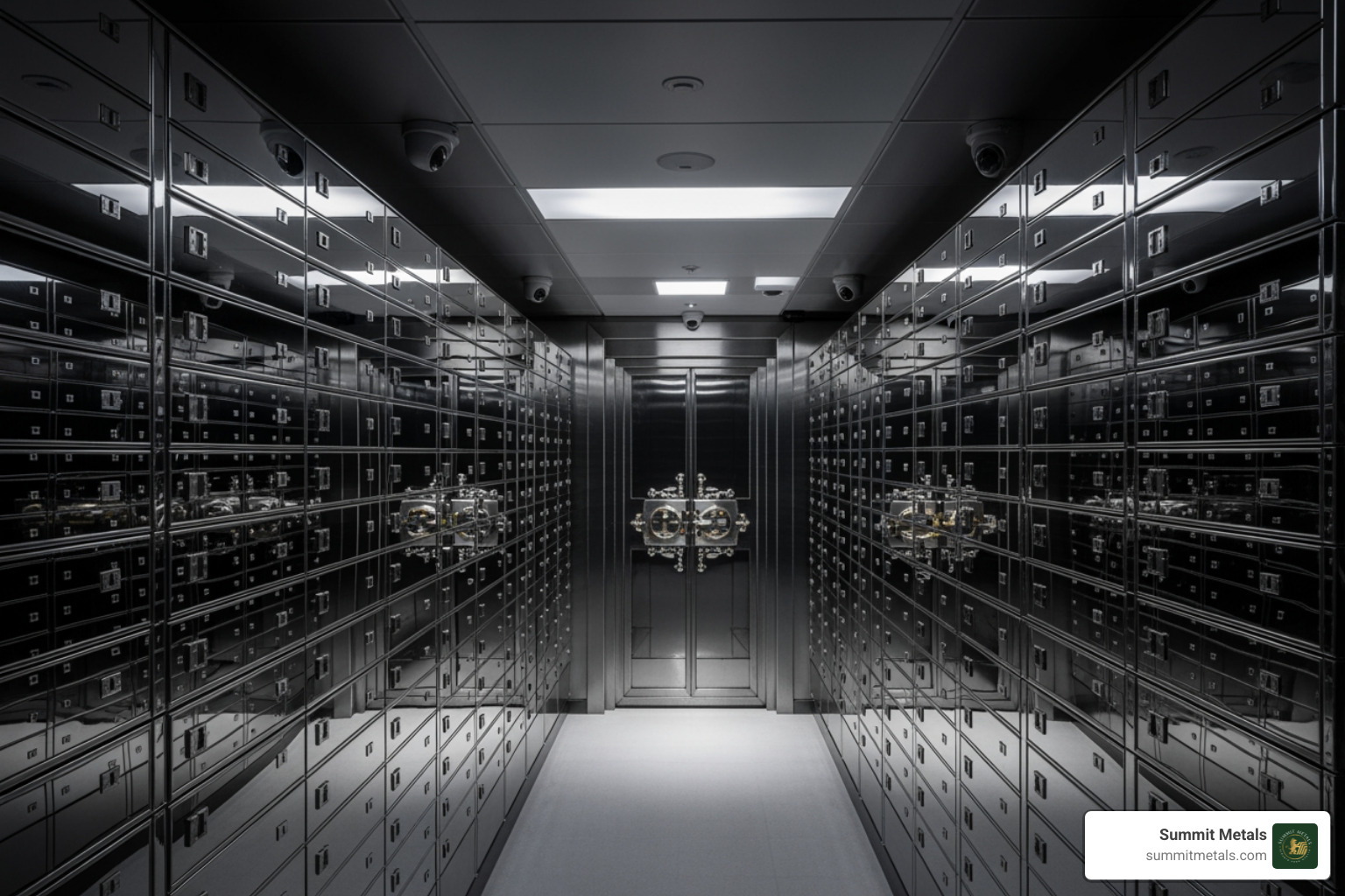 Inside of a high-security private vault with safety deposit boxes - 24k gold value per gram