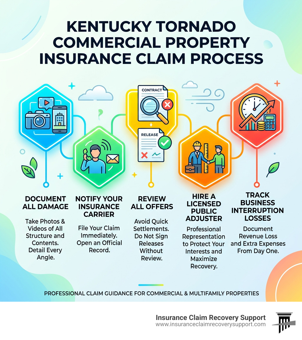 Kentucky tornado commercial property insurance claim process infographic - kentucky tornado infographic 