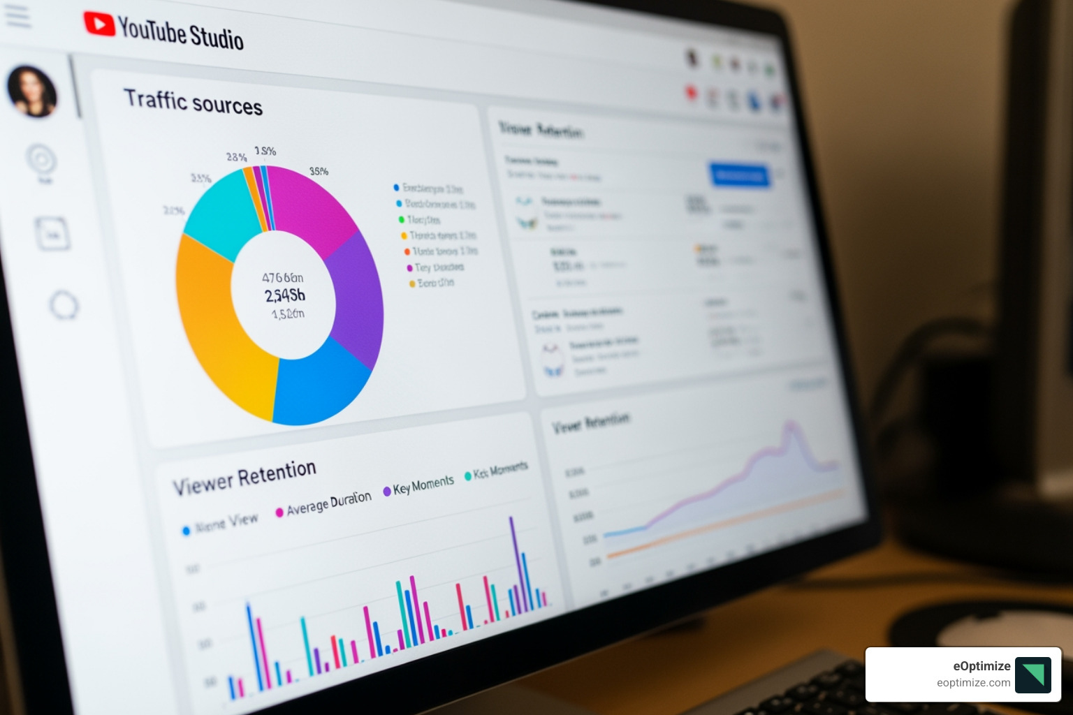 YouTube Studio analytics dashboard showing traffic sources and viewer retention - YouTube SEO keyword research