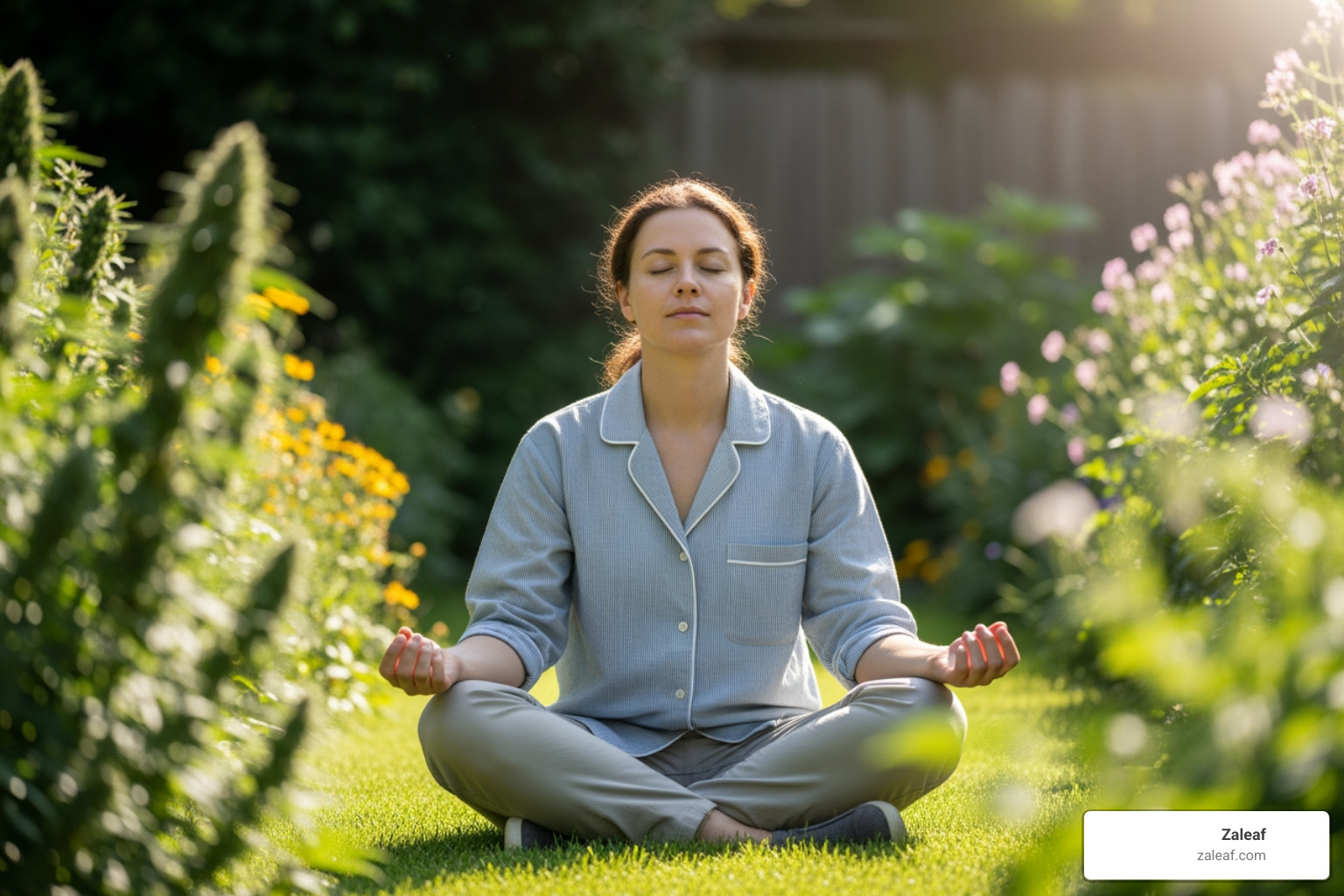 Person sitting peacefully in a garden, representing the calm and relief provided by CBD - cbd oil drops for stress & pain Person sitting peacefully in a garden, representing the calm and relief provided by CBD - cbd oil drops for stress & pain