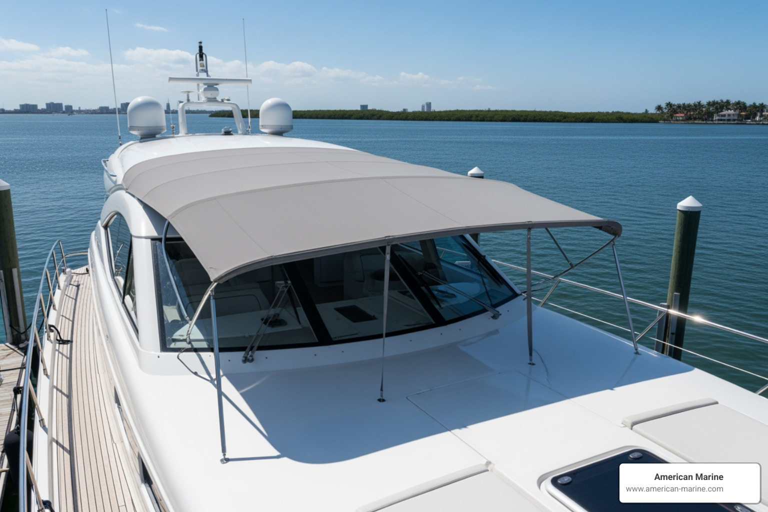 3D-measured custom bow shade on a 70ft motor yacht - boat sun shade for bow