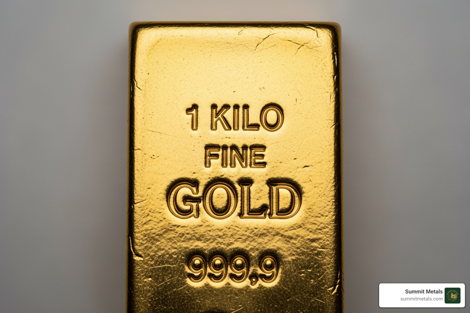 A 1kg gold cast bar showing weight and purity markings - gold bars wholesale Utah