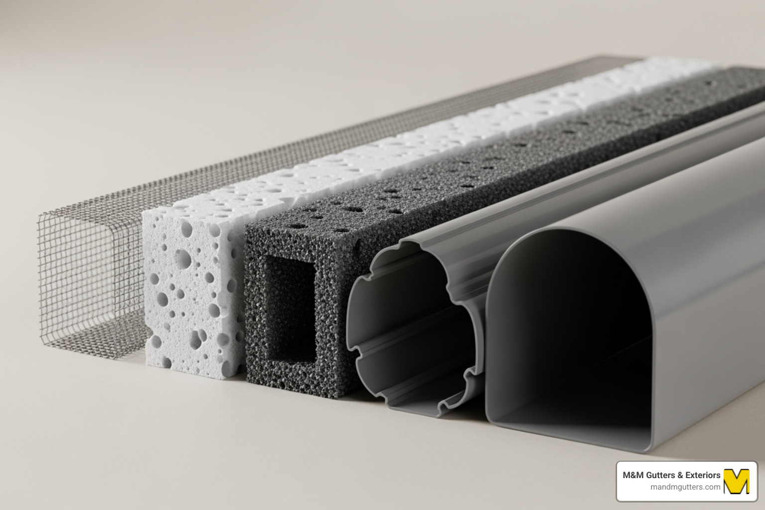 Different types of gutter guard materials including mesh, foam, and solid covers - Cost of leaf guards