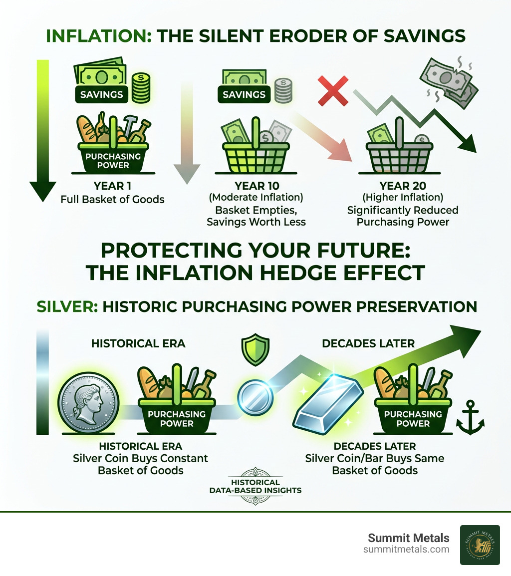 How inflation erodes savings and how silver historically preserves purchasing power - silver price inflation hedge