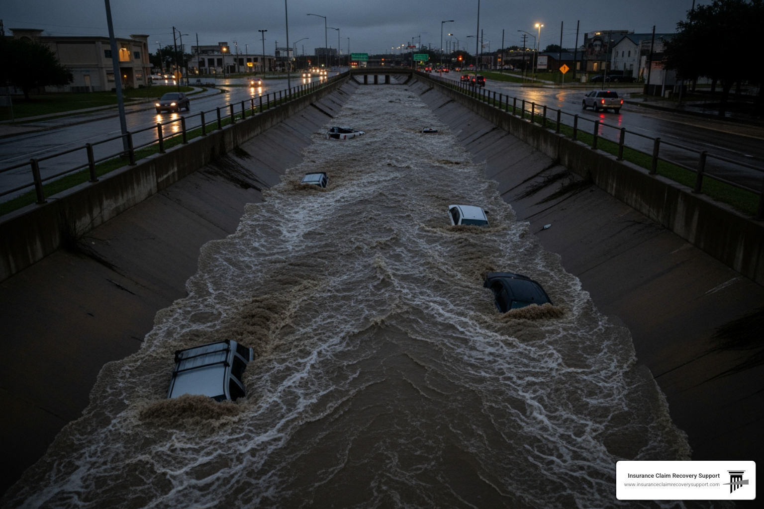 Beitel Creek infrastructure showing the narrow channel where 2025 flooding occurred - san antonio floods