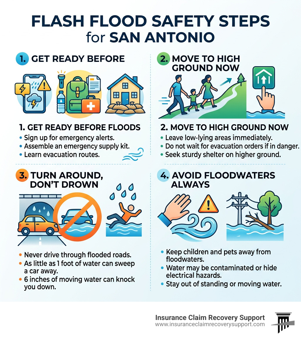 Flash flood safety steps infographic for San Antonio residents and property owners - san antonio floods infographic 