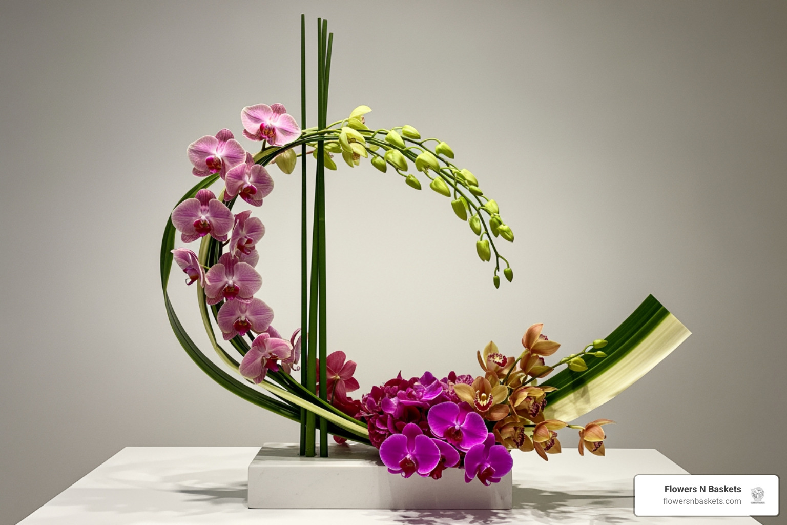 modern architectural floral arrangement with clean lines and exotic orchids - clearwater unique floral creations modern architectural floral arrangement with clean lines and exotic orchids - clearwater unique floral creations
