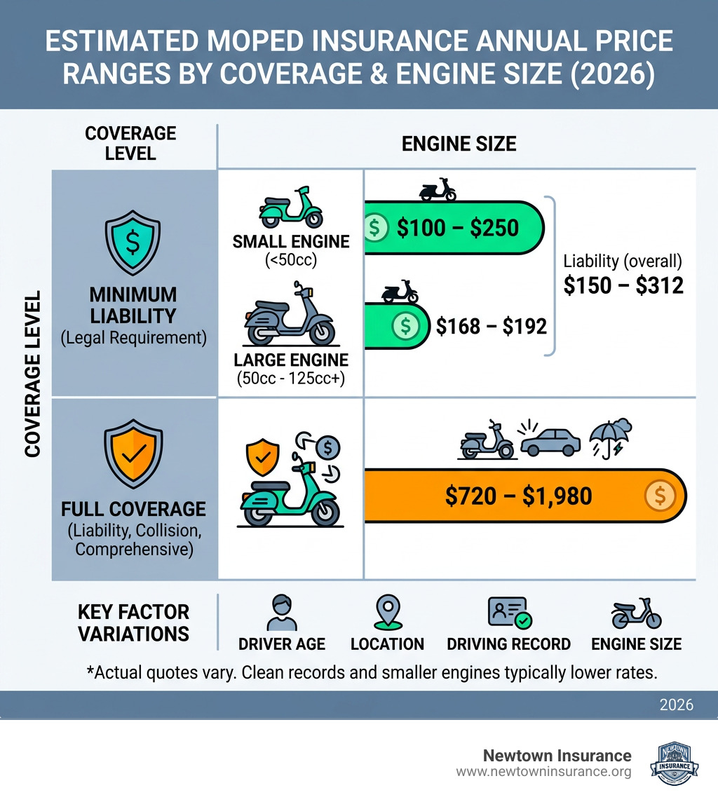 Chart showing moped insurance price ranges by coverage type and engine size - moped insurance price infographic 