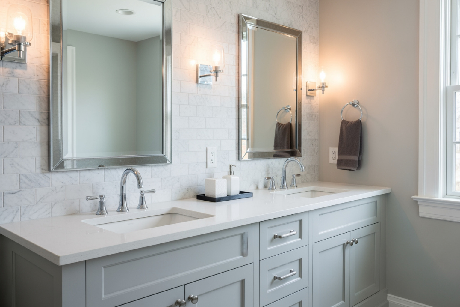 Contemporary double vanity in an Andover master bathroom remodel - Master bathroom remodel Andover Contemporary double vanity in an Andover master bathroom remodel - Master bathroom remodel Andover