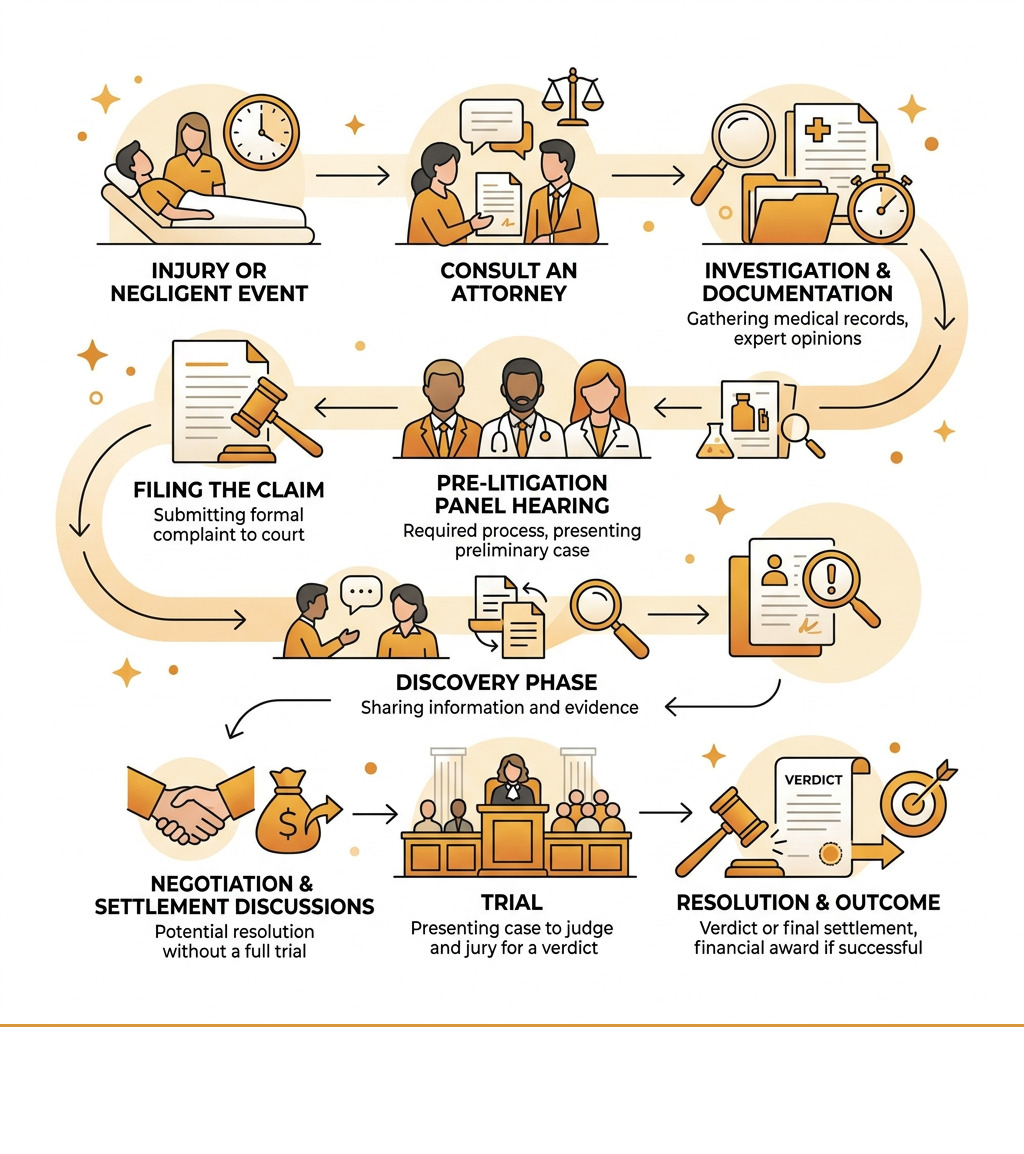 Lifecycle of a medical malpractice claim from injury to resolution infographic - suing for medical malpractice infographic Lifecycle of a medical malpractice claim from injury to resolution infographic - suing for medical malpractice infographic