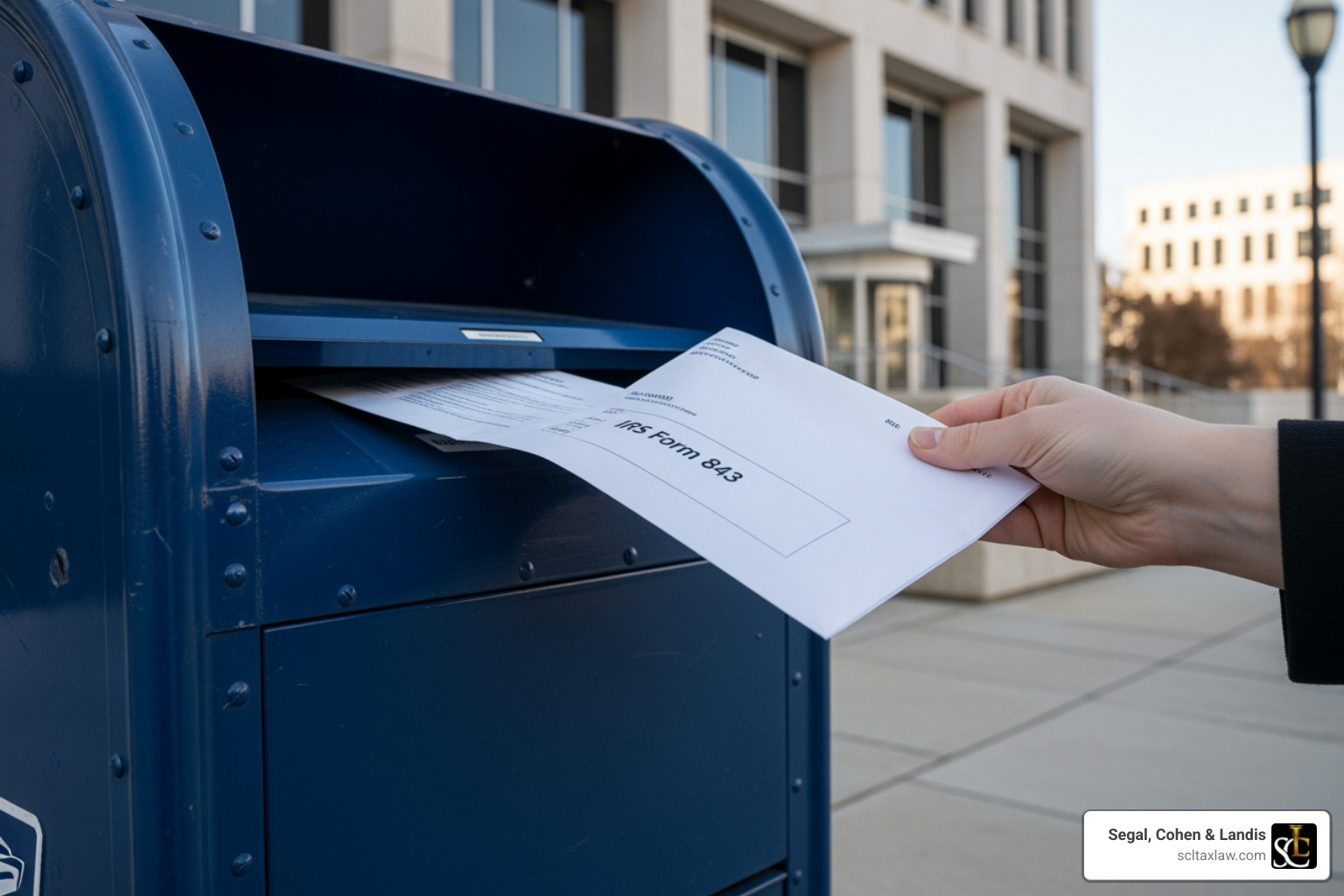 Taxpayer mailing a certified tax document at the post office - where to mail irs form 843