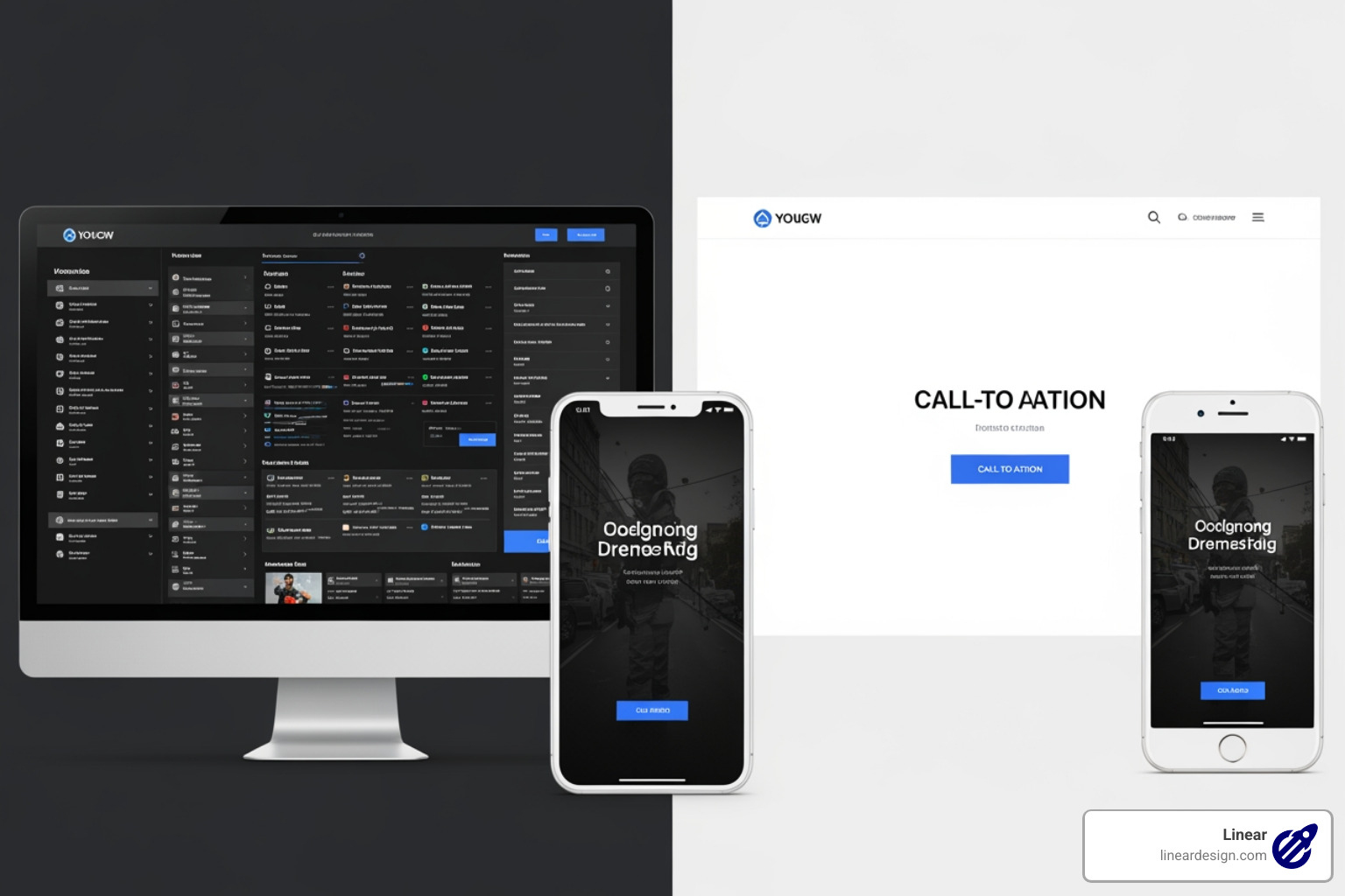 Comparison of a cluttered homepage with 20+ links vs a focused landing page with one clear CTA - high converting landing