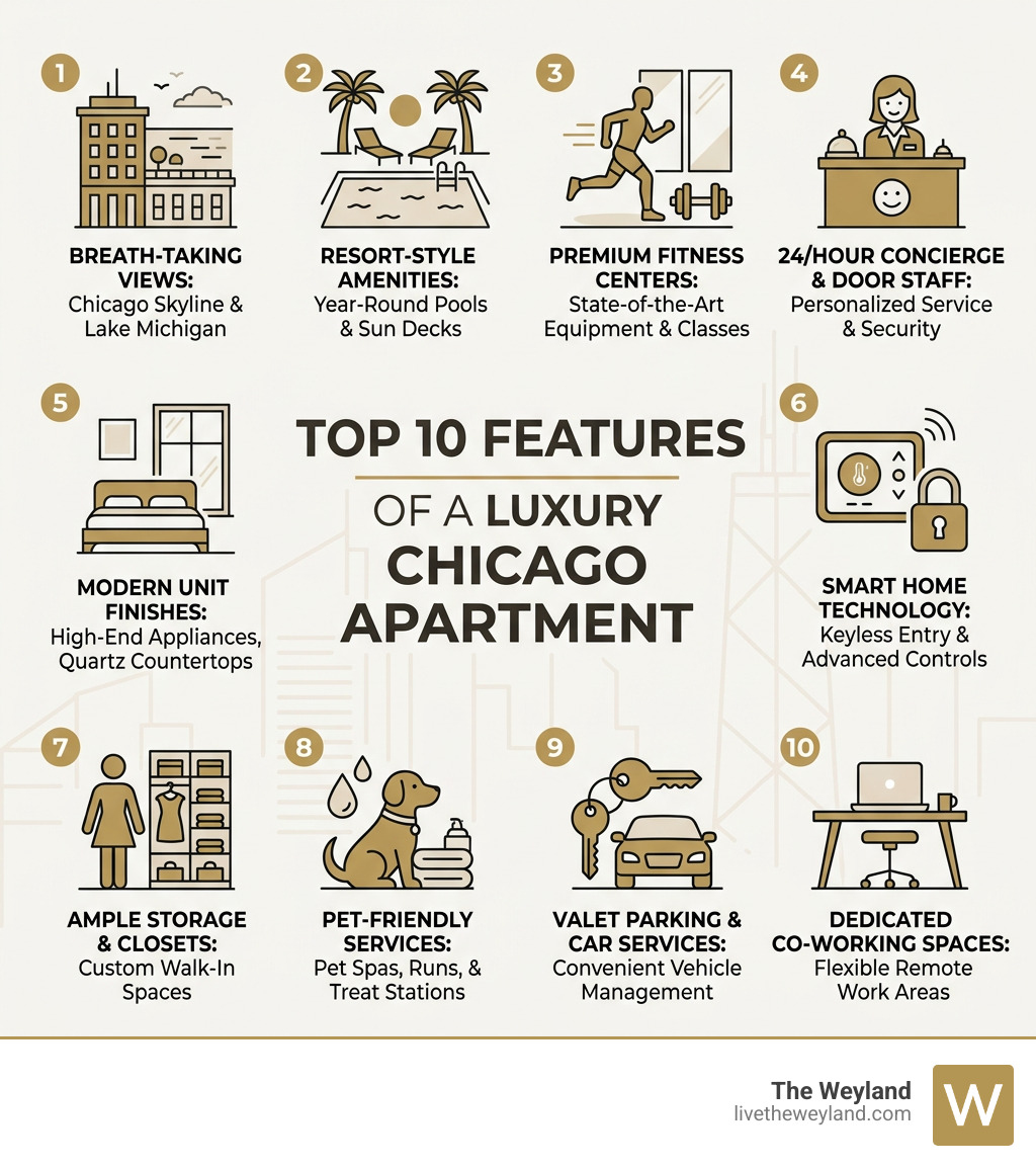 Top 10 features of a luxury Chicago apartment infographic - luxury chicago rentals infographic 