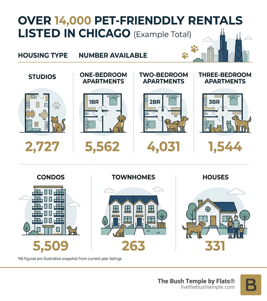 Infographic showing types and volume of pet-friendly rentals available in Chicago IL - Chicago pet friendly rentals
