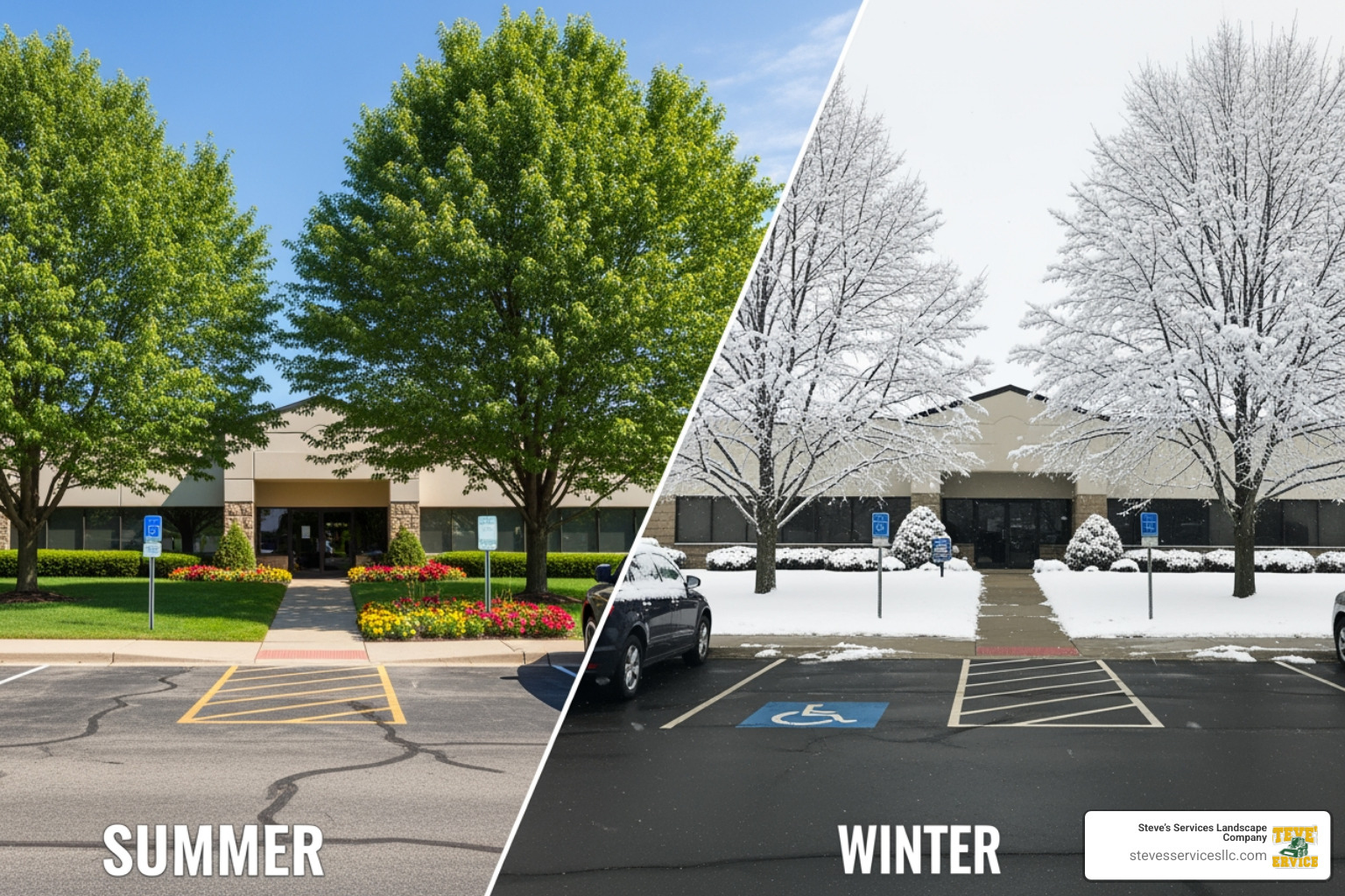 Transition from summer greenery to winter snow readiness - commercial property landscape maintenance