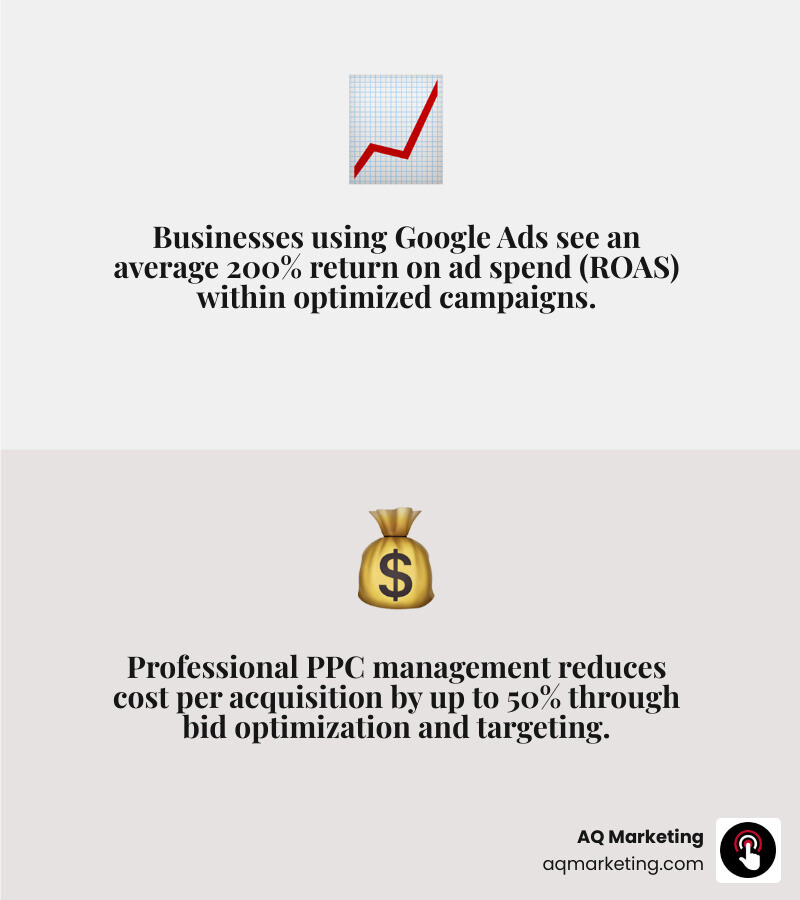 Infographic showing key benefits and metrics of hiring a Google Ads agency in Boston - Google Ads agency Boston infographic