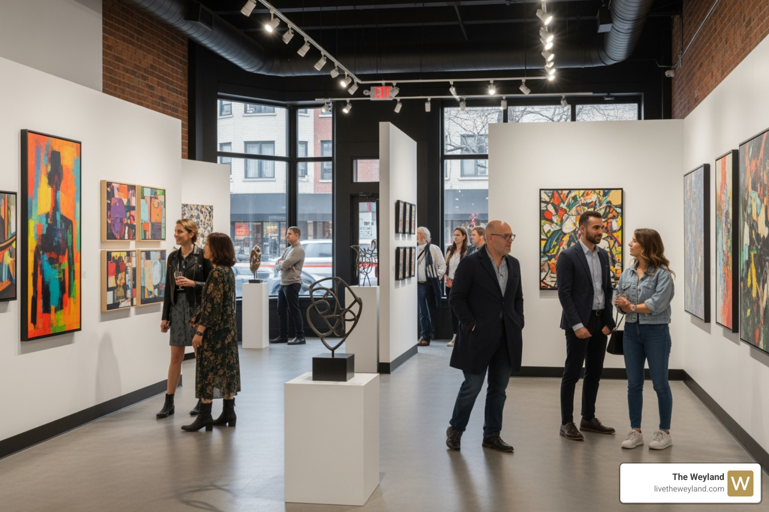 A vibrant local Wicker Park art gallery showcasing contemporary works - apartments near Wicker Park