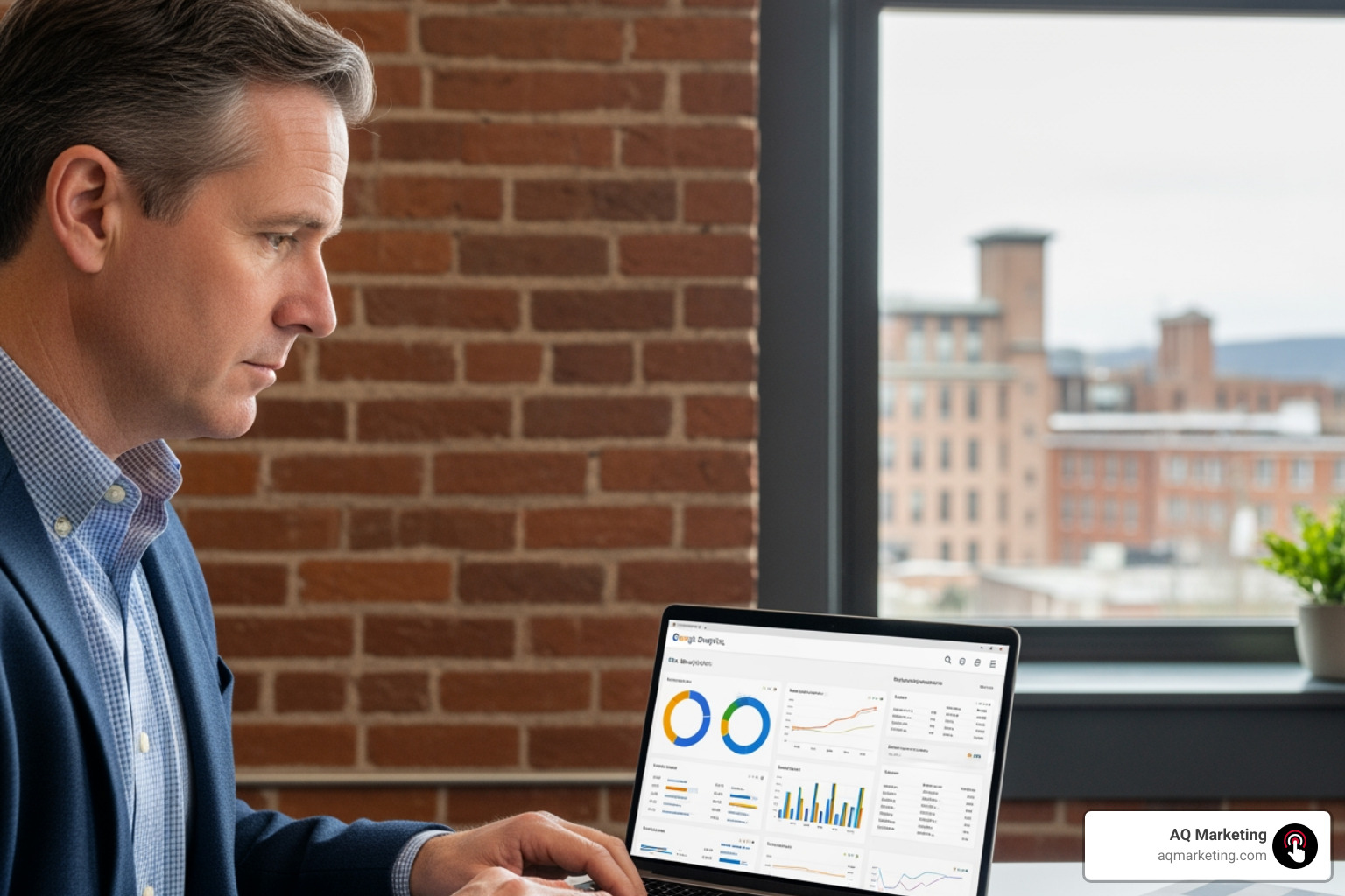 Local business owner in Manchester NH analyzing search engine data - SEO company Manchester NH Local business owner in Manchester NH analyzing search engine data - SEO company Manchester NH