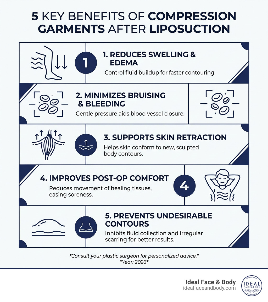 5 key benefits infographic - compression garments for after liposuction infographic 