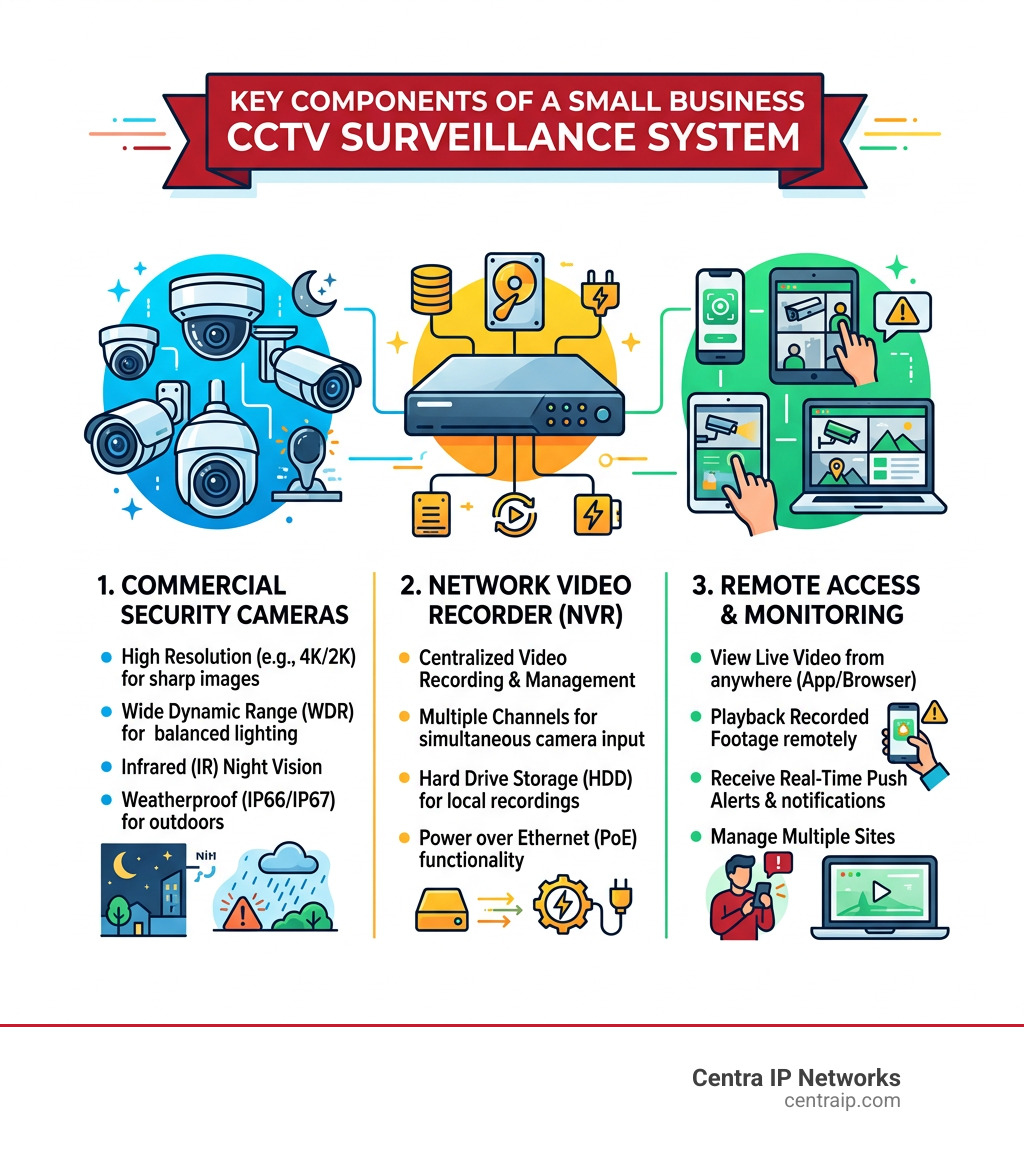 Components of a commercial CCTV surveillance system for small businesses including cameras, NVR, and remote access - best Components of a commercial CCTV surveillance system for small businesses including cameras, NVR, and remote access - best