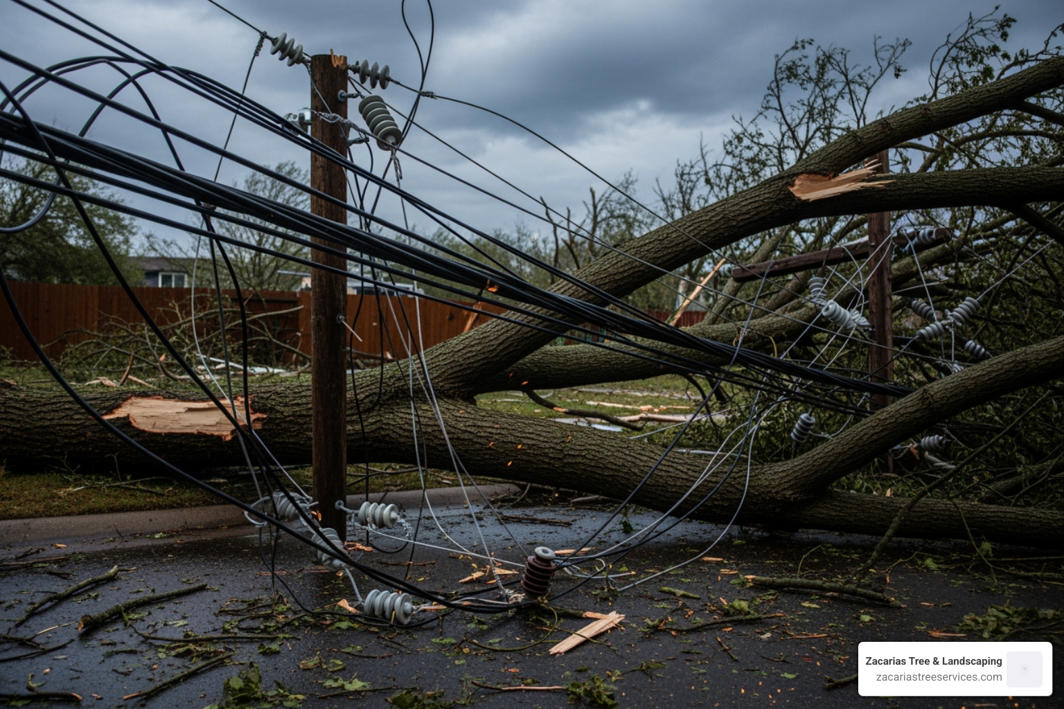 downed power lines near a fallen branch - downed tree removal downed power lines near a fallen branch - downed tree removal