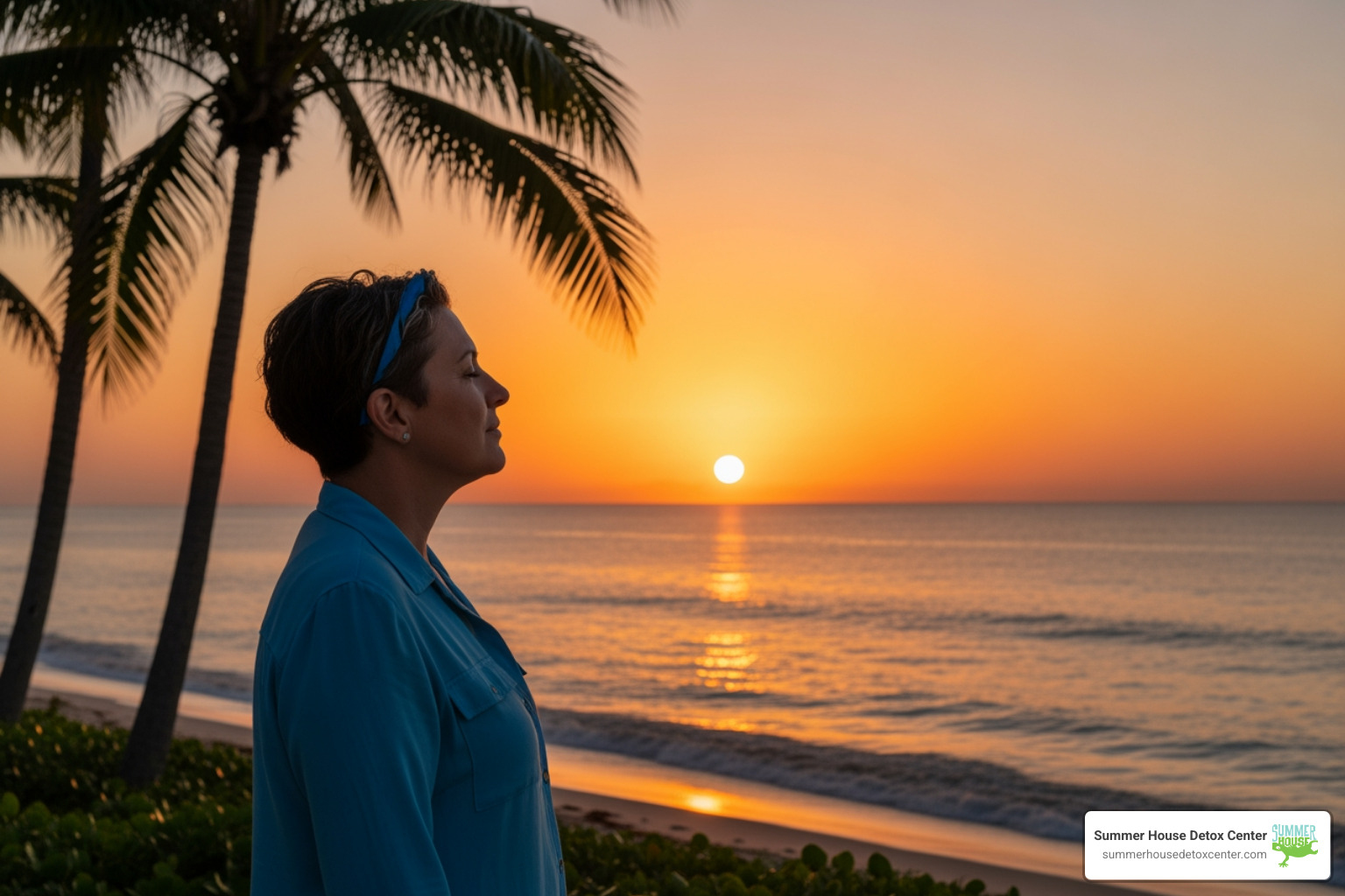 long term sobriety person watching sunrise over Miami Beach - Long term sobriety