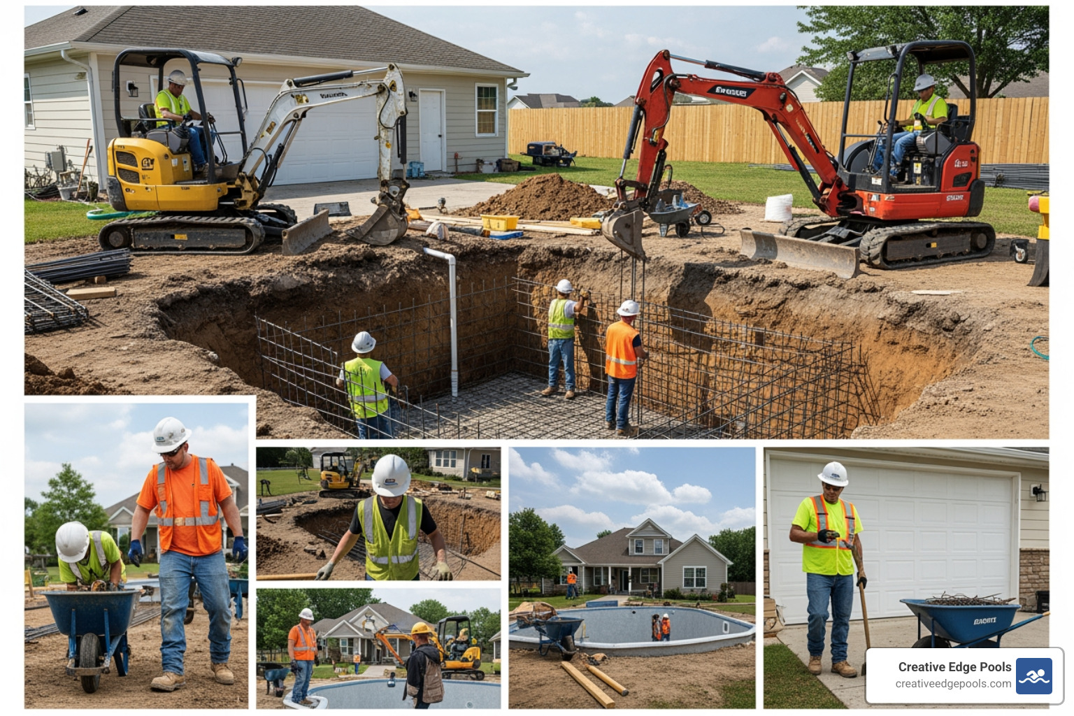 pool blueprints and site survey documents on a wooden table - inground pool construction