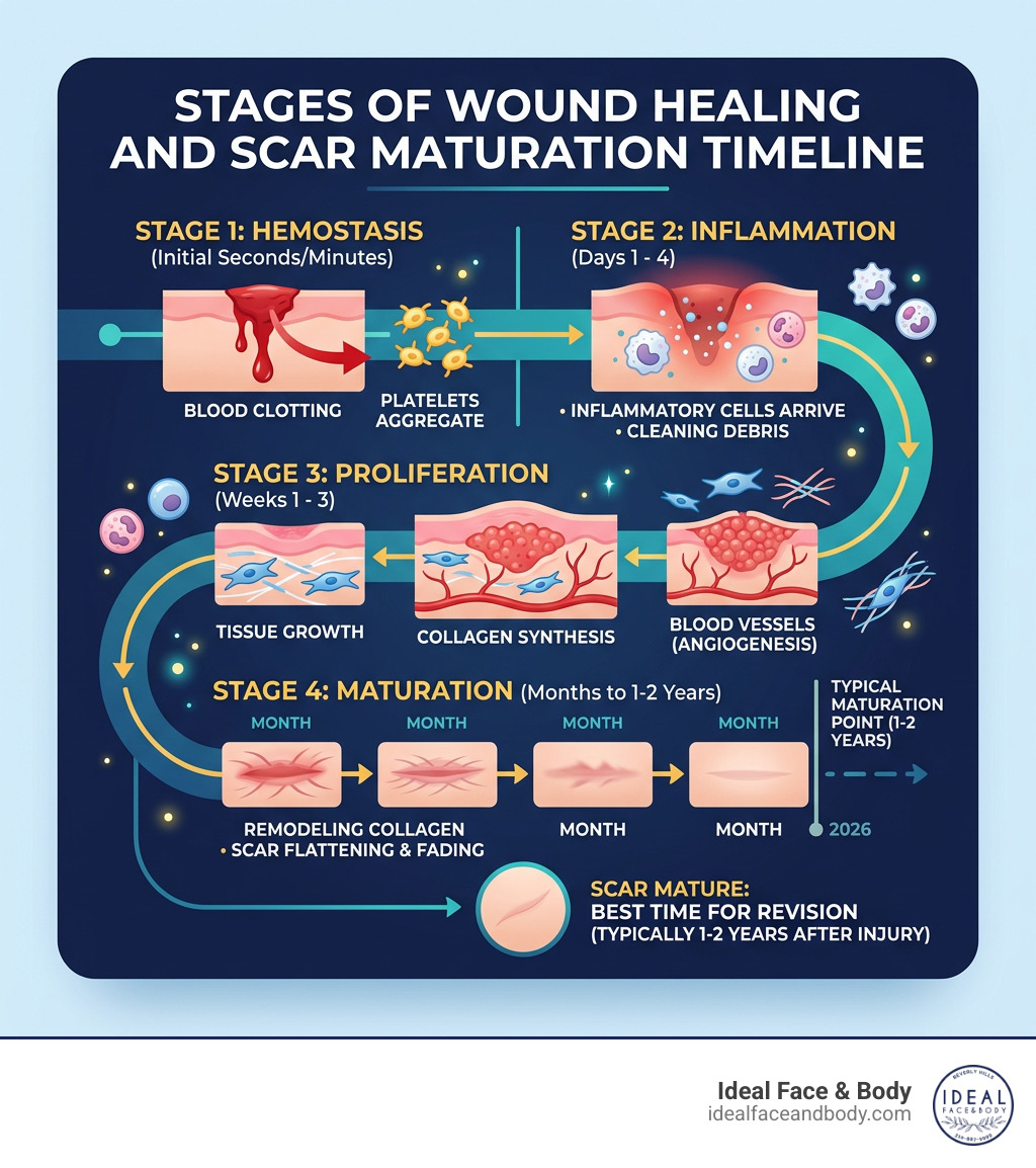 Stages of wound healing and scar maturation timeline infographic - Scar revision Beverly Hills infographic Stages of wound healing and scar maturation timeline infographic - Scar revision Beverly Hills infographic