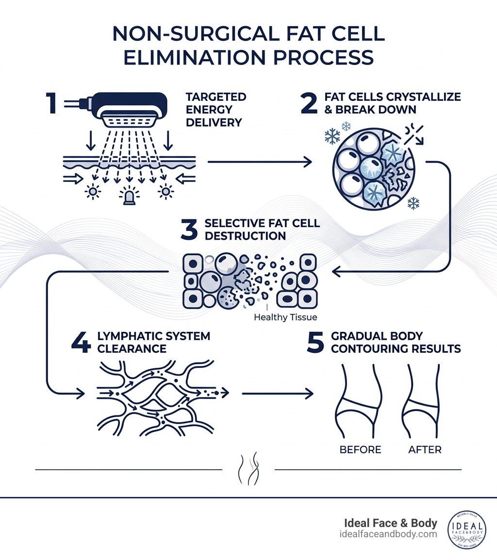 infographic showing non-surgical fat cell elimination process step by step - Body contouring without surgery infographic infographic showing non-surgical fat cell elimination process step by step - Body contouring without surgery infographic