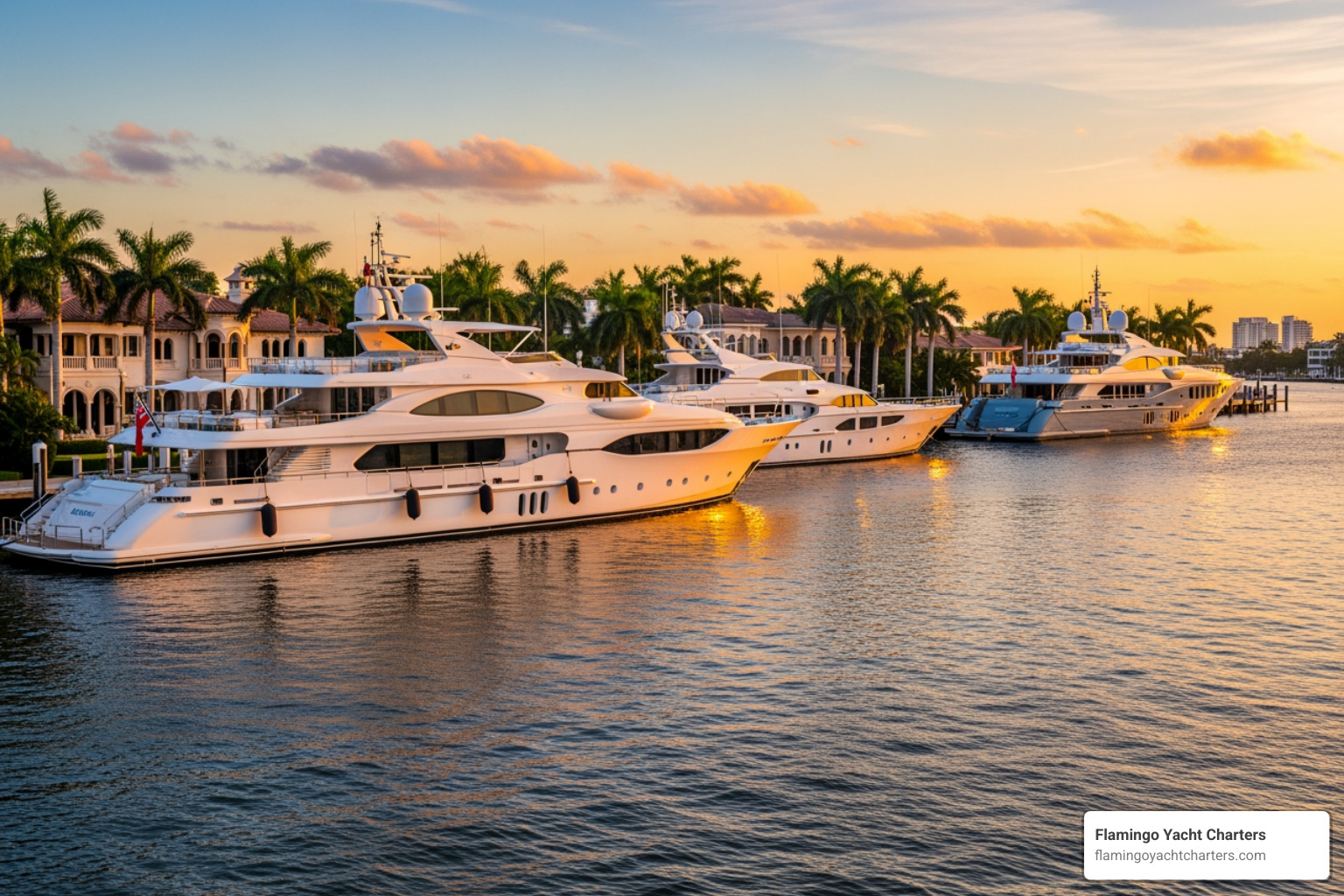 Mega yachts docked along Millionaire’s Row in Fort Lauderdale at sunset - Fort Lauderdale sunset cruise