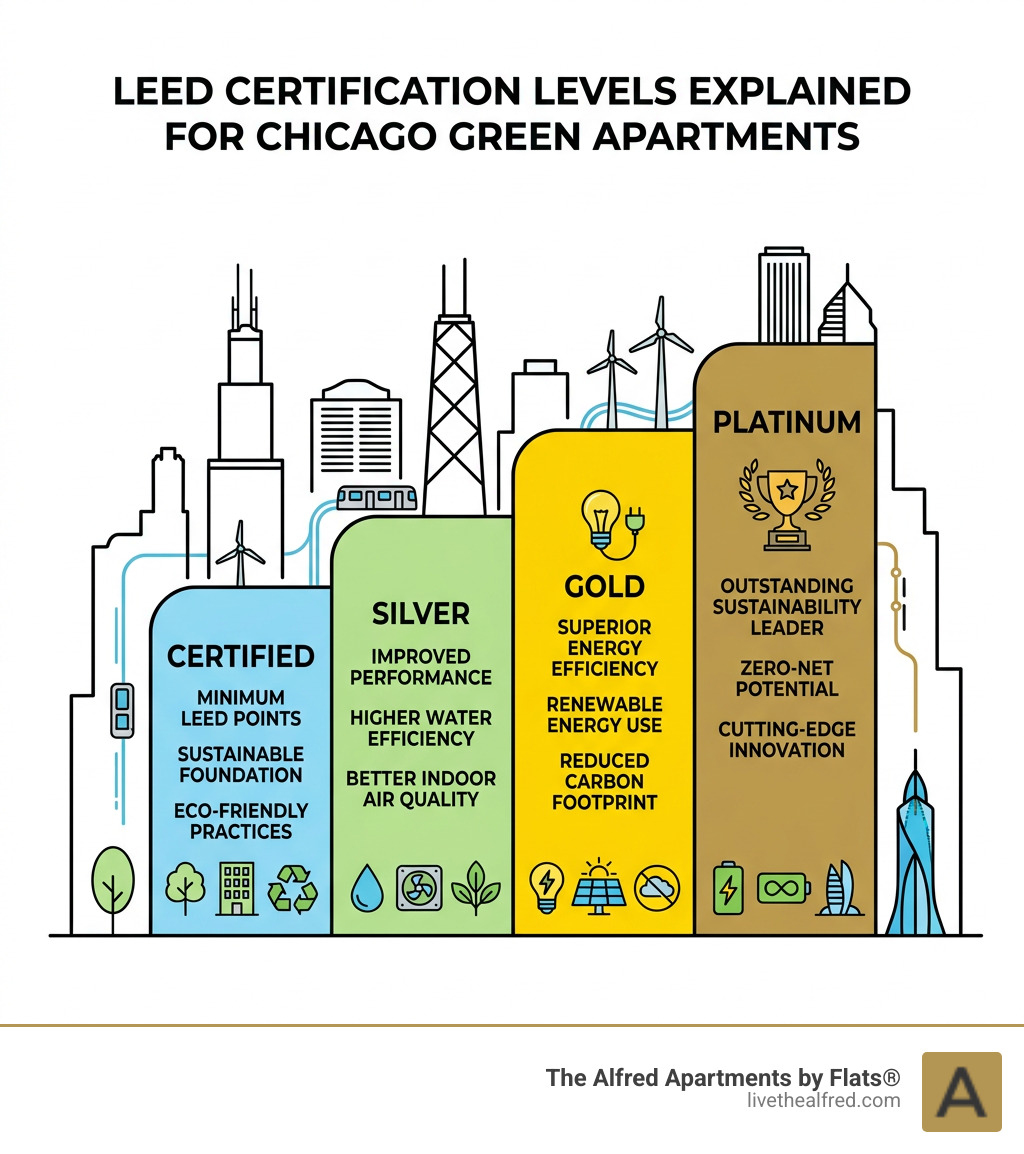 LEED certification levels explained for Chicago green apartments - green apartments chicago infographic 