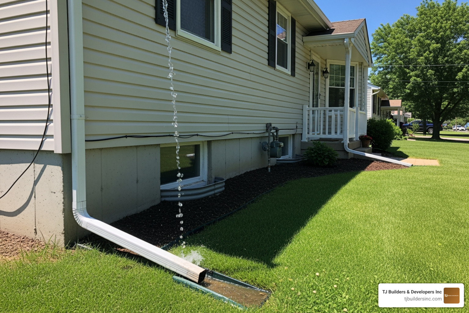 Water being diverted safely away from a house through clean downspouts - gutter cleaning Palatine service Water being diverted safely away from a house through clean downspouts - gutter cleaning Palatine service