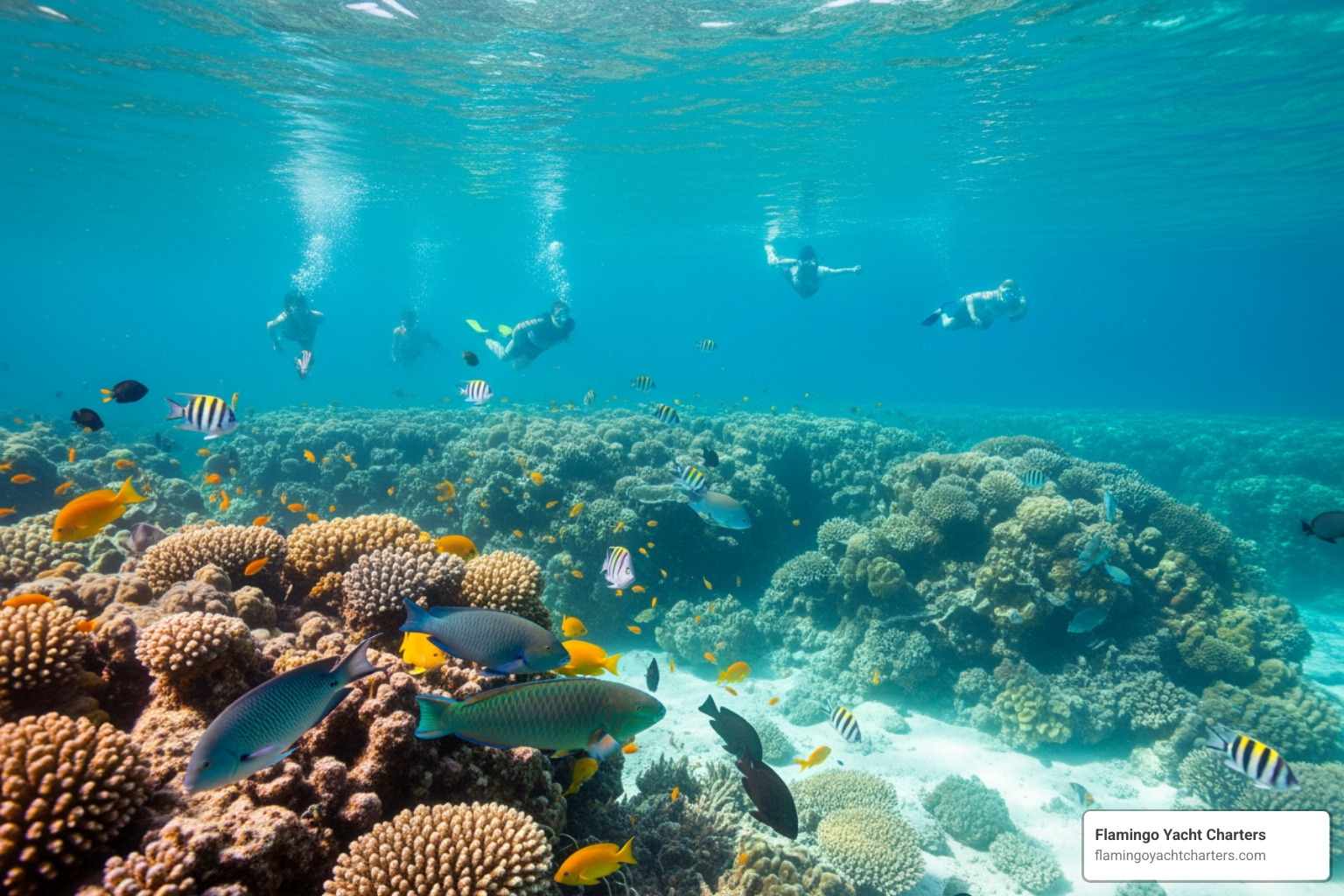 A vibrant coral reef near Marathon in the Florida Keys, perfect for snorkeling during a charter - bareboat sailboat charters