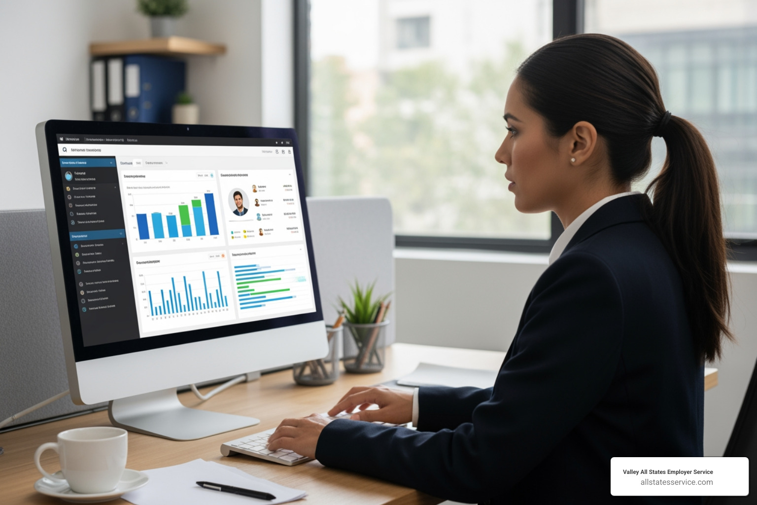 HR professional reviewing a digital dashboard showing background screening progress - employment background screening