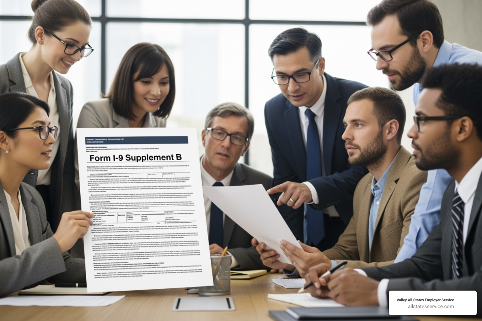 Close up of Form I-9 Supplement B highlighting the signature and date blocks for employer attestation - Form I-9 Supplement B