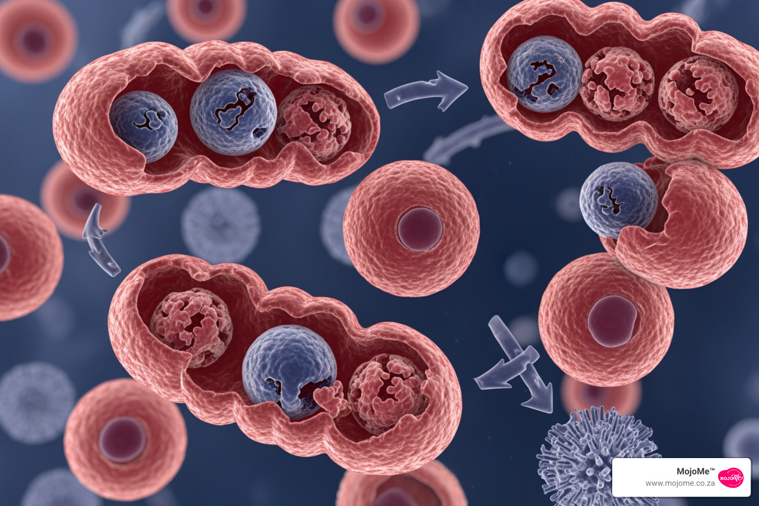 Microscopic view of cellular autophagy process where damaged cells are being recycled - bone broth intermittent fast