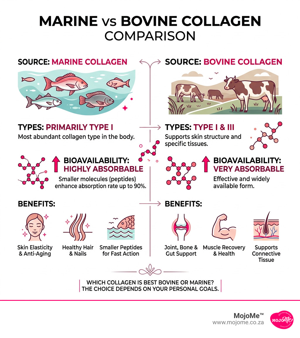 Marine vs bovine collagen comparison: sources, types, benefits, and bioavailability - which collagen is best bovine or
