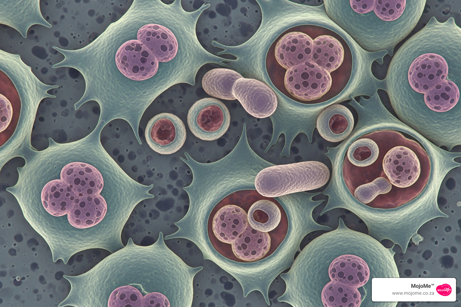 immune cells attacking a pathogen under a microscope - immune support vitamin c