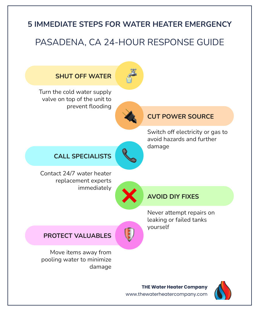 Infographic showing immediate steps to take when a water heater fails at night in Pasadena CA - water heater replacement 24 Infographic showing immediate steps to take when a water heater fails at night in Pasadena CA - water heater replacement 24