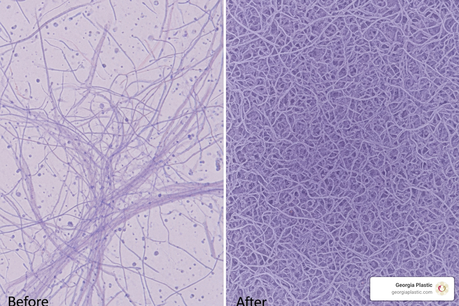 Microscopic view of collagen fibers before and after RF treatment showing increased density - rf for skin