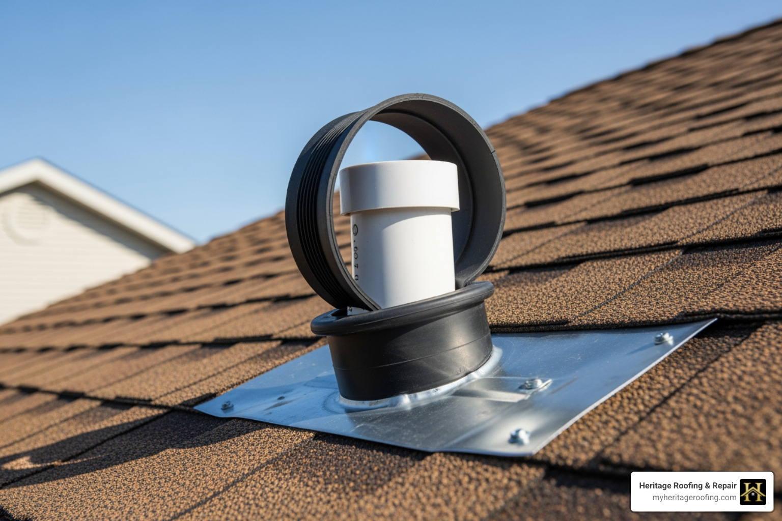 A new vent boot installation on a shingle roof - vent boot replacement