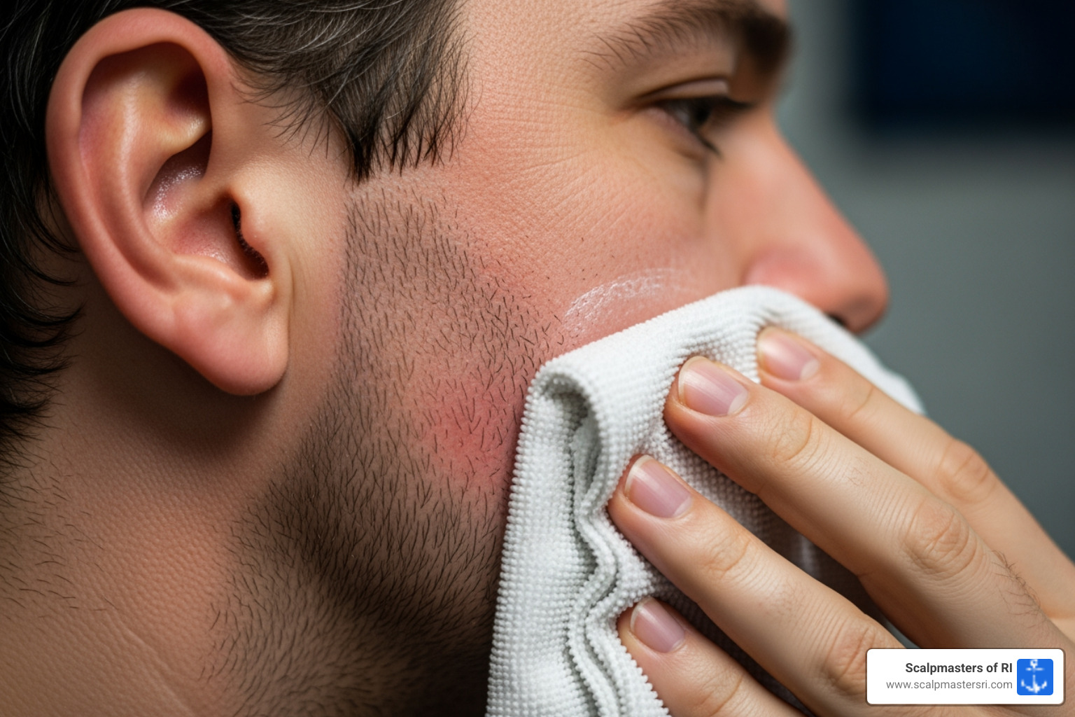 A healing sideburn tattoo being cleaned with a gentle cloth and fragrance-free soap - sideburn tattoo men