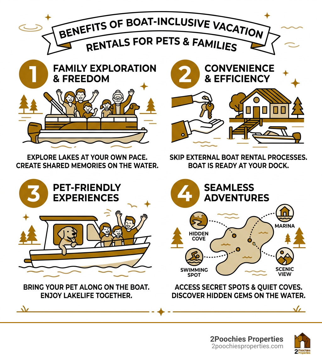 infographic showing benefits of boat-inclusive vacation rentals with pets and families - vacation rentals with boats infographic showing benefits of boat-inclusive vacation rentals with pets and families - vacation rentals with boats
