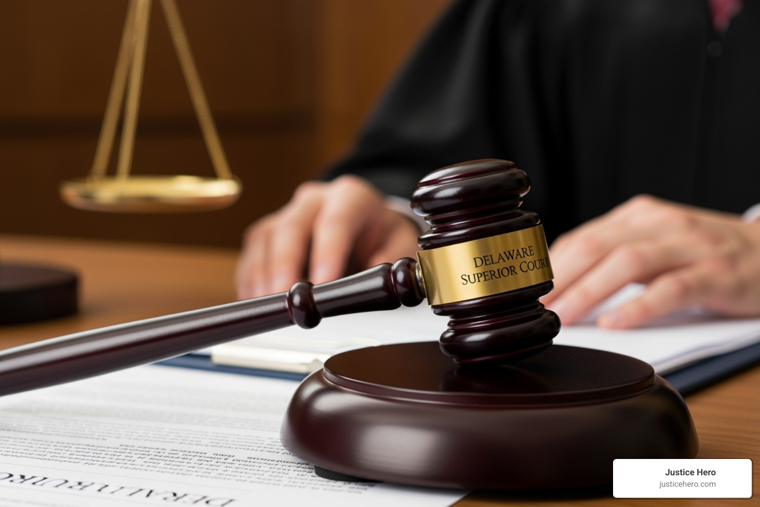 A judge's gavel resting on legal documents representing the Delaware Superior Court dismissal - Zantac lawsuit update