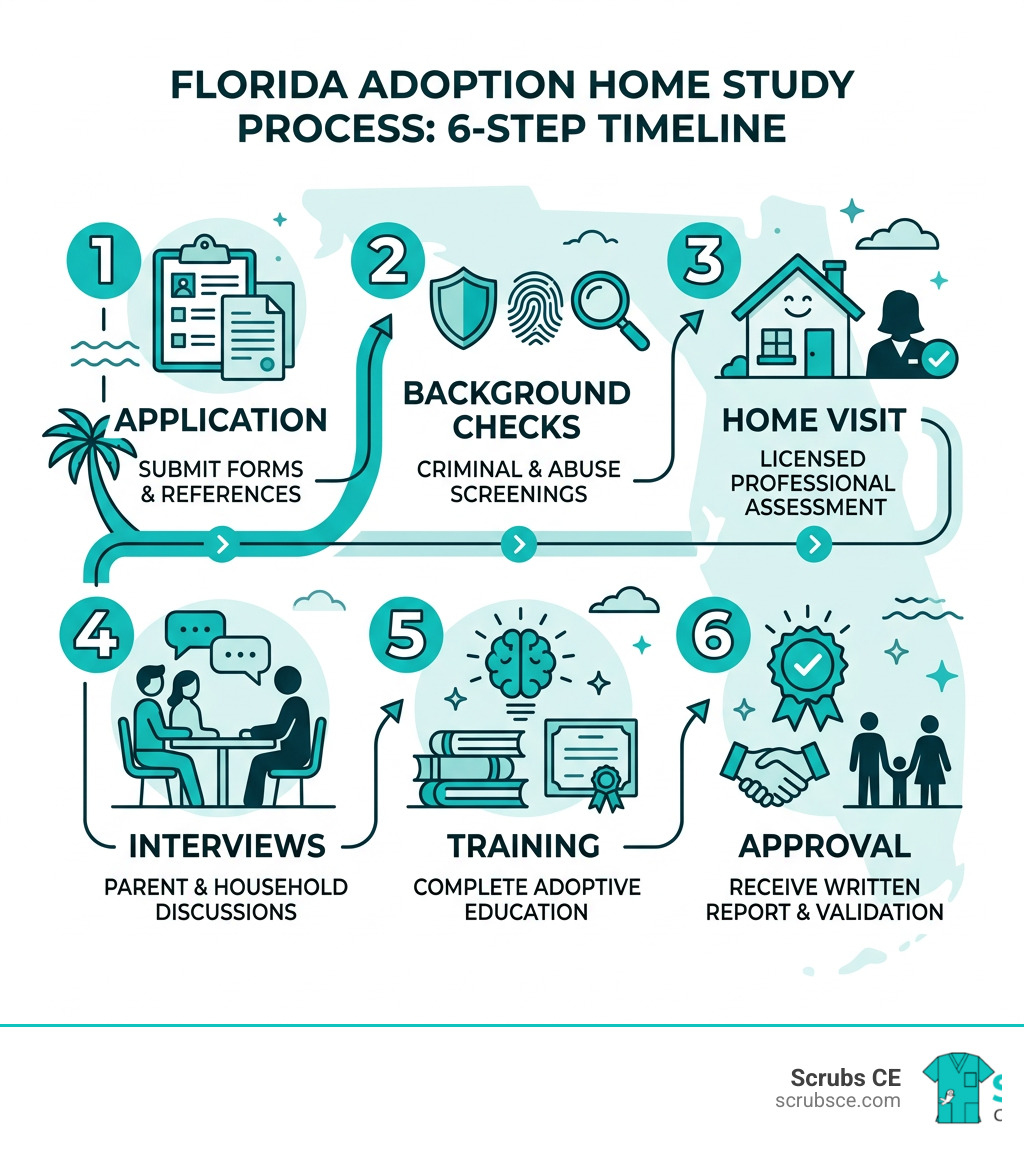 6-step Florida adoption home study process timeline infographic - Florida home study infographic 6-step Florida adoption home study process timeline infographic - Florida home study infographic