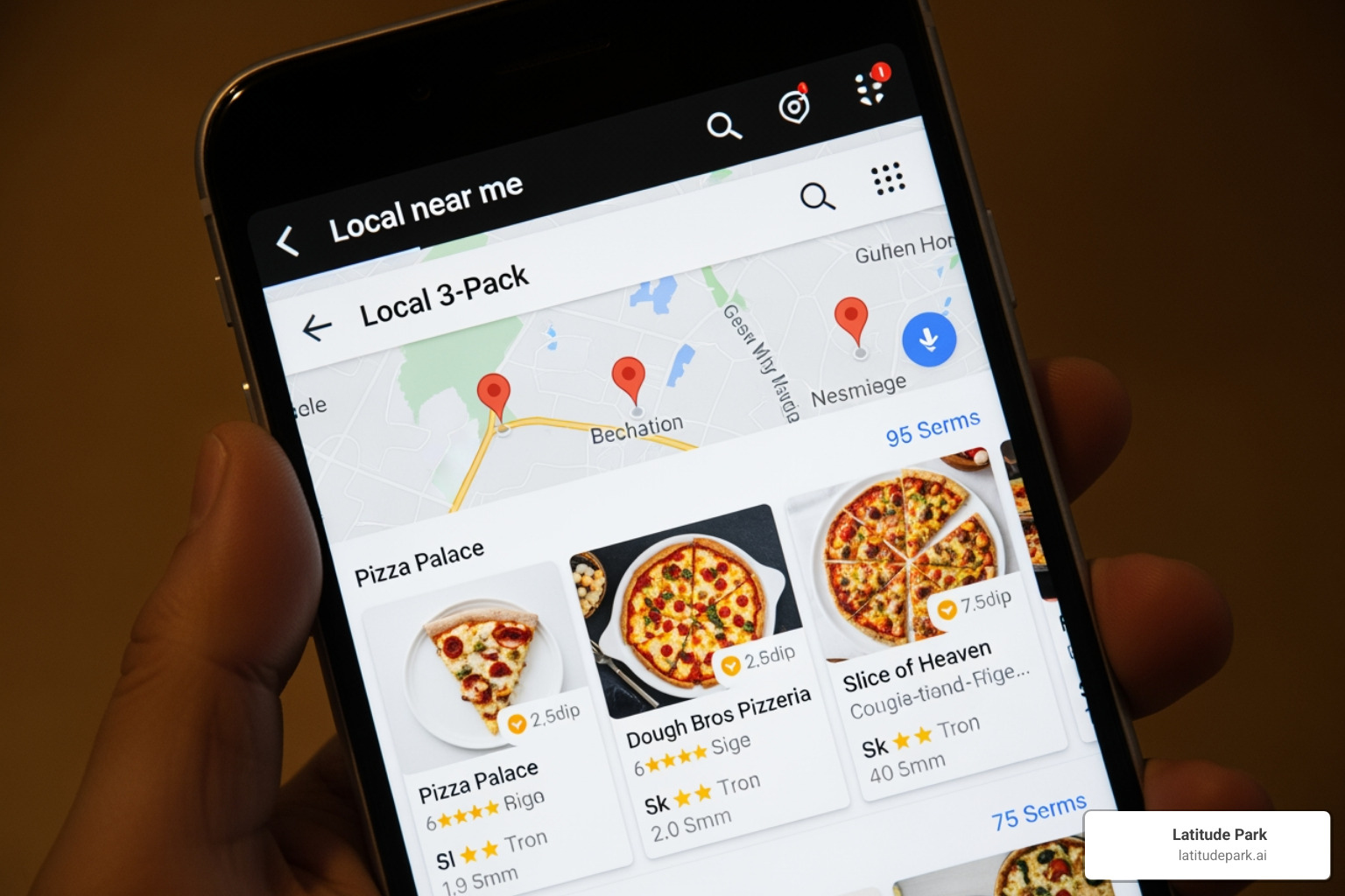 An illustration showing the Google Local 3-Pack appearing at the top of a search result page - google business page